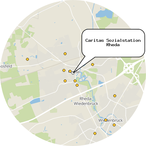 Kartenausschnitt für die Firma Caritas Sozialstation Rheda