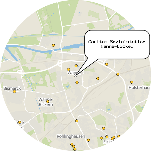 Kartenausschnitt für die Firma Caritas Sozialstation Wanne-Eickel