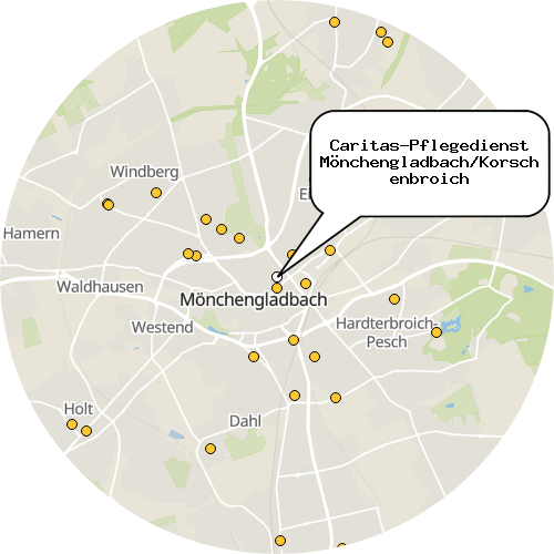 Kartenausschnitt für die Firma Caritas-Pflegedienst Mönchengladbach/Korschenbroich