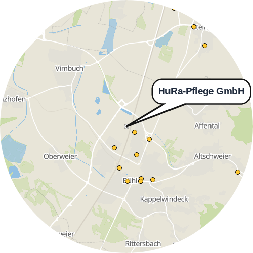 Kartenausschnitt für die Firma HuRa-Pflege GmbH