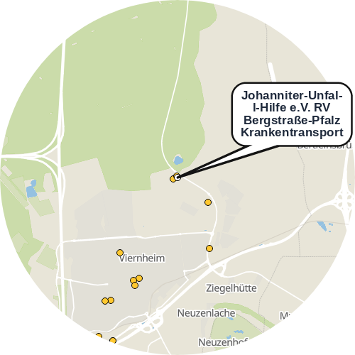 Kartenausschnitt für die Firma Johanniter-Unfall-Hilfe e.V. RV Bergstraße-Pfalz Krankentransport