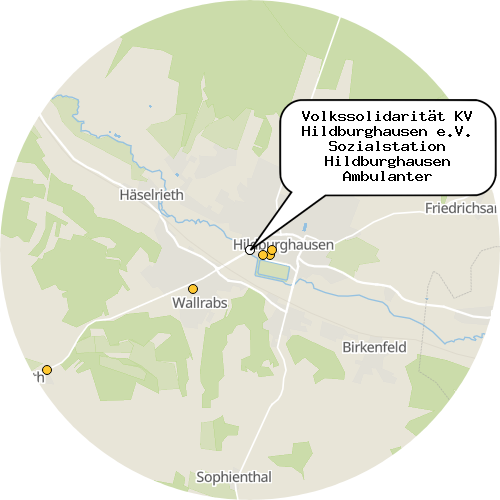 Kartenausschnitt für die Firma Volkssolidarität KV Hildburghausen e.V. Sozialstation Hildburghausen Ambulanter Pflegedienst
