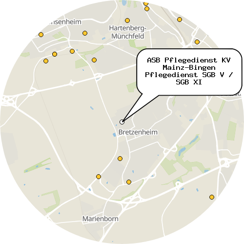 Kartenausschnitt für die Firma ASB Pflegedienst KV Mainz-Bingen Pflegedienst SGB V / SGB XI