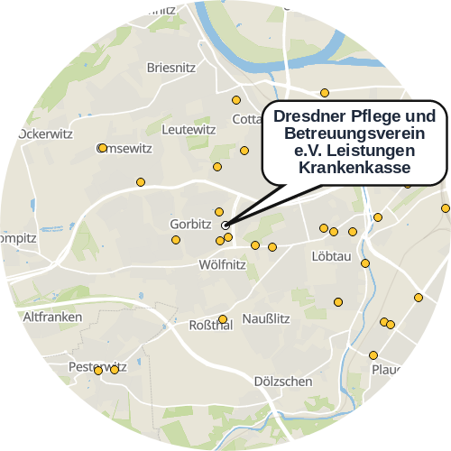 Kartenausschnitt für die Firma Dresdner Pflege und Betreuungsverein e.V. Leistungen Krankenkasse