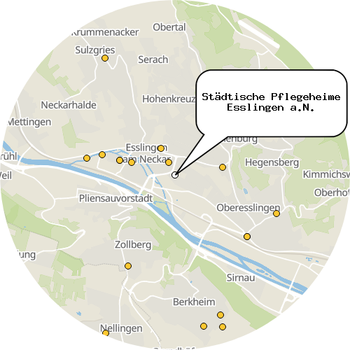 Kartenausschnitt für die Firma Städtische Pflegeheime Esslingen a.N.