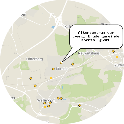 Kartenausschnitt für die Firma Altenzentrum der Evang. Brüdergemeinde Korntal gGmbH