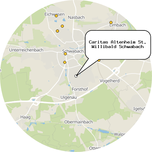Kartenausschnitt für die Firma Caritas Altenheim St. Willibald Schwabach