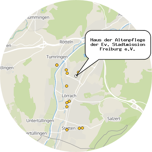Kartenausschnitt für die Firma Haus der Altenpflege der Ev. Stadtmission Freiburg e.V.