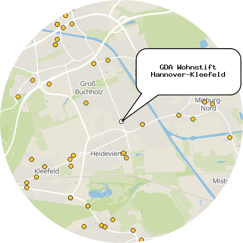 Kartenausschnitt für die Firma GDA Wohnstift Hannover-Kleefeld