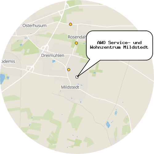Kartenausschnitt für die Firma AWO Service- und Wohnzentrum Mildstedt