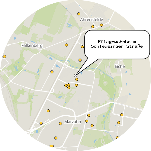 Kartenausschnitt für die Firma Pflegewohnheim Schleusinger Straße