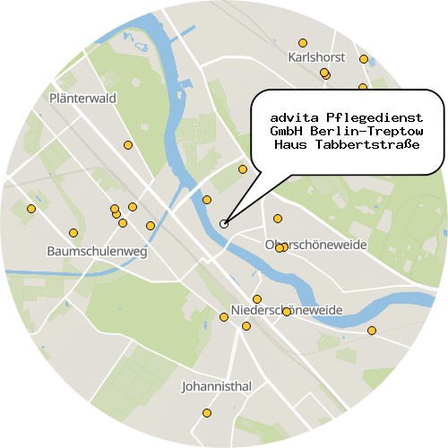 Kartenausschnitt für die Firma advita Pflegedienst GmbH Berlin-Treptow Haus Tabbertstraße