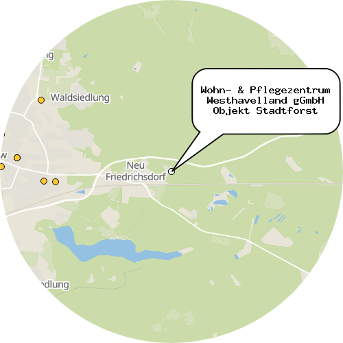 Kartenausschnitt für die Firma Wohn- & Pflegezentrum Westhavelland gGmbH Objekt Stadtforst