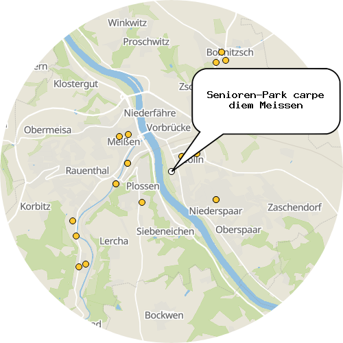 Kartenausschnitt für die Firma Senioren-Park carpe diem Meissen