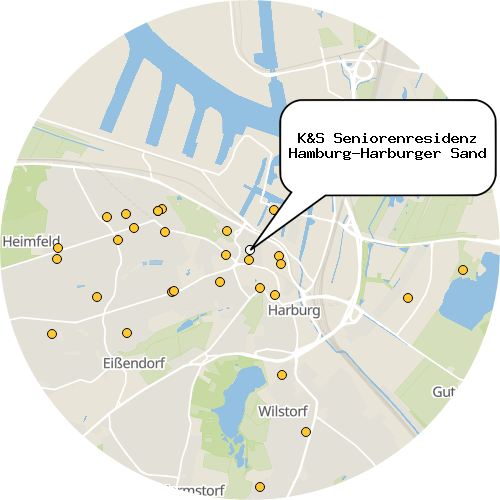 Kartenausschnitt für die Firma K&S Seniorenresidenz Hamburg-Harburger Sand