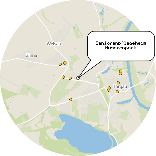 Kartenausschnitt für die Firma Seniorenpflegeheim Husarenpark