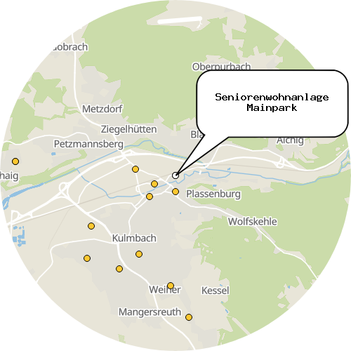 Kartenausschnitt für die Firma Seniorenwohnanlage Mainpark