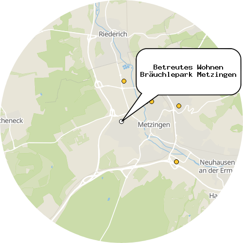 Kartenausschnitt für die Firma Betreutes Wohnen Bräuchlepark Metzingen