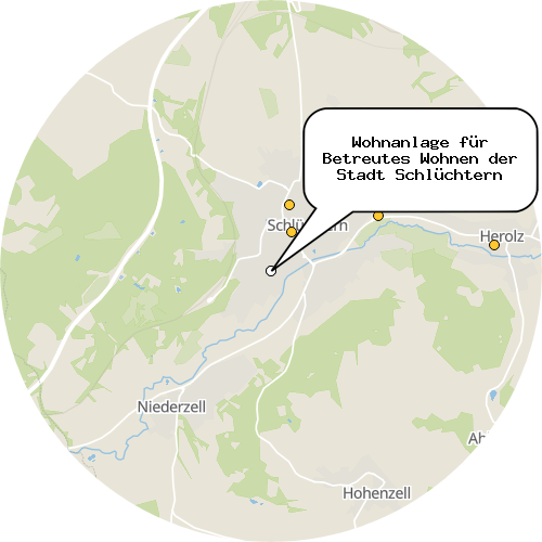 Kartenausschnitt für die Firma Wohnanlage für Betreutes Wohnen der Stadt Schlüchtern