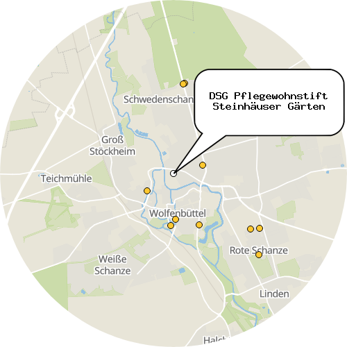 Kartenausschnitt für die Firma DSG Pflegewohnstift Steinhäuser Gärten