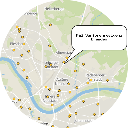 Kartenausschnitt für die Firma K&S Seniorenresidenz Dresden