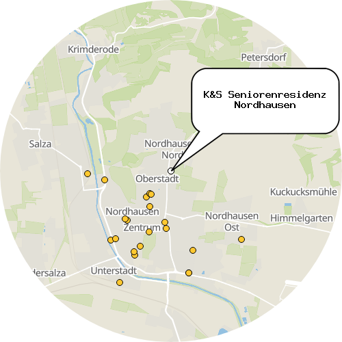 Kartenausschnitt für die Firma K&S Seniorenresidenz Nordhausen