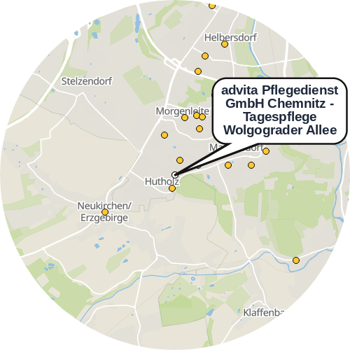 Kartenausschnitt für die Firma advita Pflegedienst GmbH Chemnitz - Tagespflege Wolgograder Allee