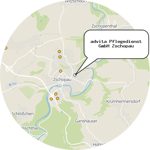 Kartenausschnitt für die Firma advita Pflegedienst GmbH Zschopau