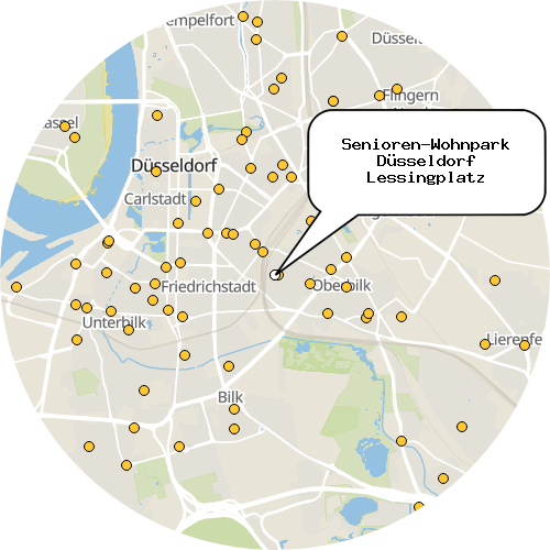 Kartenausschnitt für die Firma Senioren-Wohnpark Düsseldorf Lessingplatz