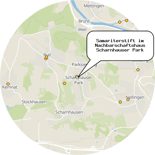 Kartenausschnitt für die Firma Samariterstift im Nachbarschaftshaus Scharnhauser Park