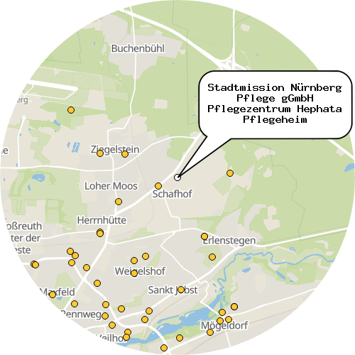 Kartenausschnitt für die Firma Stadtmission Nürnberg Pflege gGmbH Pflegezentrum Hephata Pflegeheim