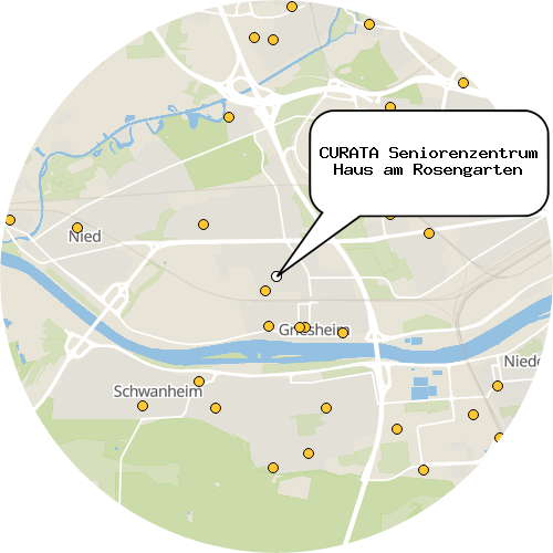 Kartenausschnitt für die Firma CURATA Seniorenzentrum Haus am Rosengarten