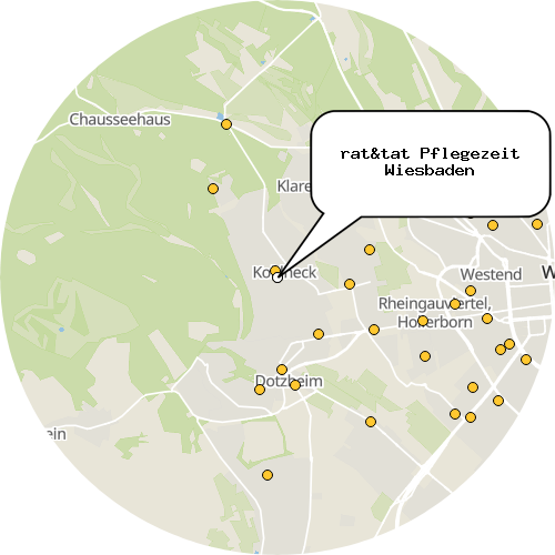 Kartenausschnitt für die Firma rat&tat Pflegezeit Wiesbaden