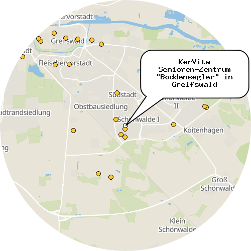 Kartenausschnitt für die Firma KerVita Senioren-Zentrum "Boddensegler" in Greifswald