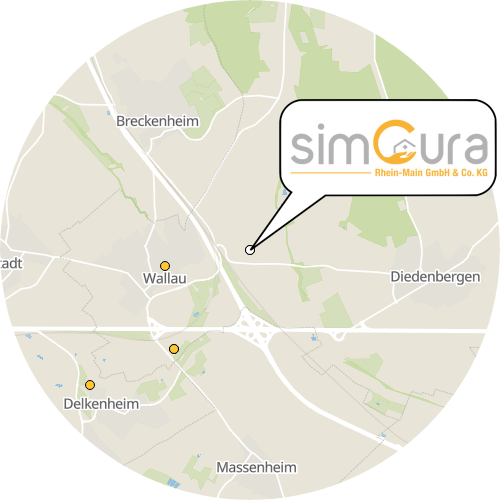 Kartenausschnitt für die Firma simCura Rhein-Main GmbH & Co. KG Ambulante Pflege