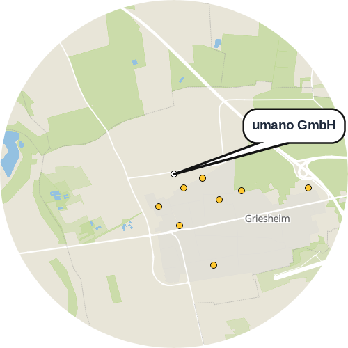 Kartenausschnitt für die Firma umano GmbH