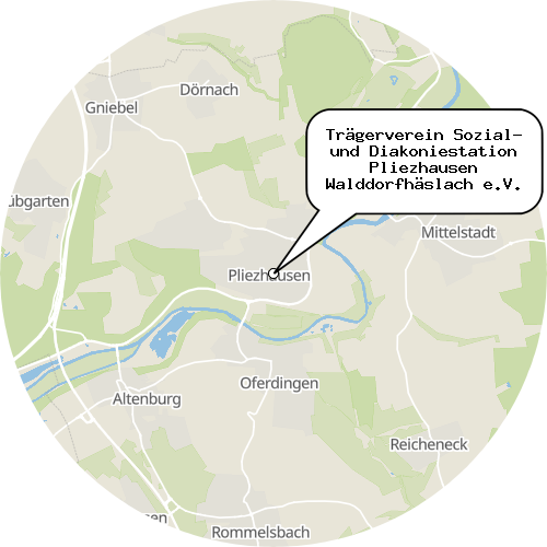 Kartenausschnitt für die Firma Trägerverein Sozial- und Diakoniestation Pliezhausen Walddorfhäslach e.V.