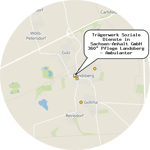 Kartenausschnitt für die Firma Trägerwerk Soziale Dienste in Sachsen-Anhalt GmbH 360° Pflege Landsberg - Ambulanter Pflegedienst