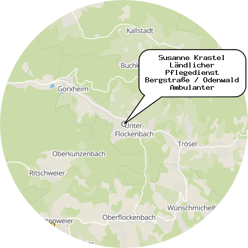 Kartenausschnitt für die Firma Susanne Krastel Ländlicher Pflegedienst Bergstraße / Odenwald Ambulanter Pflegedienst