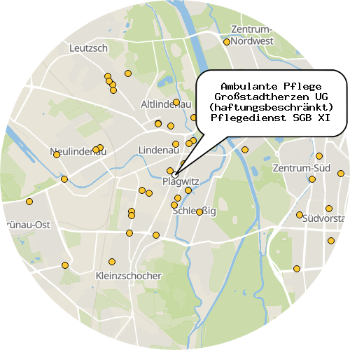 Kartenausschnitt für die Firma Ambulante Pflege Großstadtherzen UG (haftungsbeschränkt) Pflegedienst SGB XI