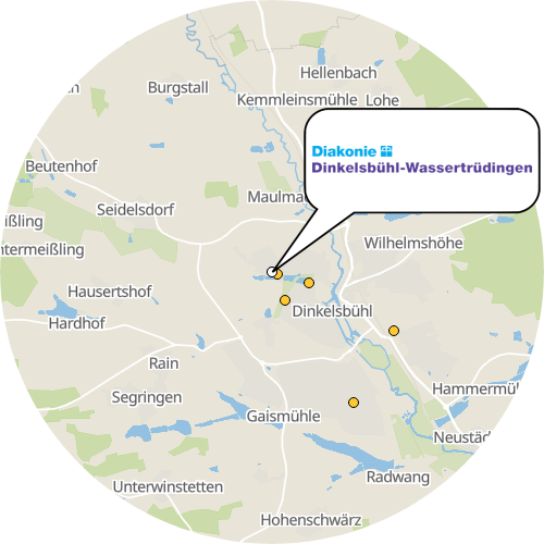 Kartenausschnitt für die Firma Sozialstation des Diakonischen Werkes Dinkelsbühl-Wassertrüdingen e.V.