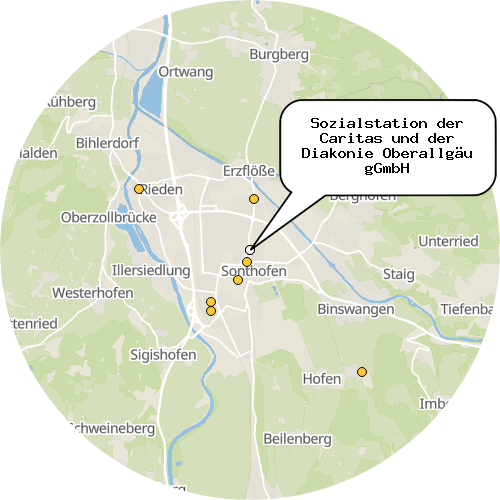 Kartenausschnitt für die Firma Sozialstation der Caritas und der Diakonie Oberallgäu gGmbH