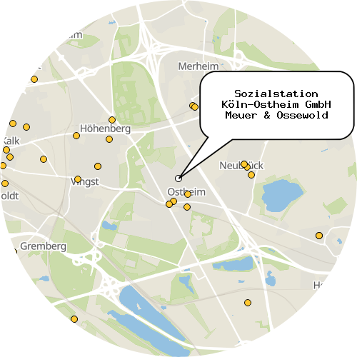 Kartenausschnitt für die Firma Sozialstation Köln-Ostheim GmbH Meuer & Ossewold