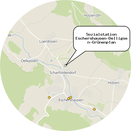 Kartenausschnitt für die Firma Sozialstation Eschershausen-Delligsen-Grünenplan