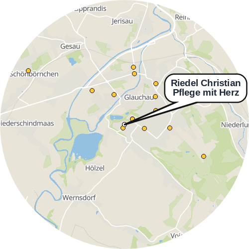 Kartenausschnitt für die Firma Riedel Christian Pflege mit Herz