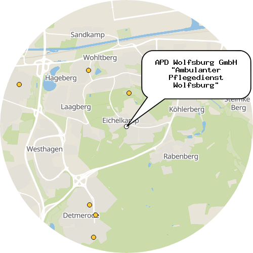 Kartenausschnitt für die Firma APD Wolfsburg GmbH "Ambulanter Pflegedienst Wolfsburg"