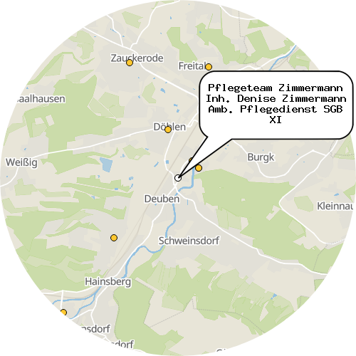 Kartenausschnitt für die Firma Pflegeteam Zimmermann Inh. Denise Zimmermann Amb. Pflegedienst SGB XI
