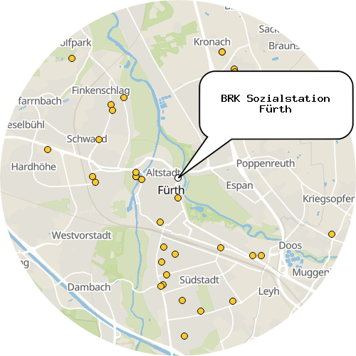 Kartenausschnitt für die Firma BRK Sozialstation Fürth