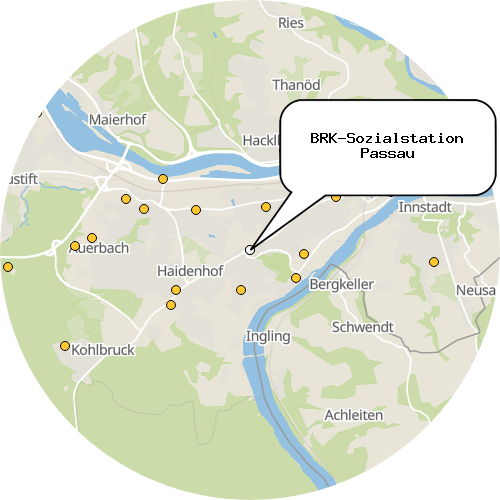 Kartenausschnitt für die Firma BRK-Sozialstation Passau