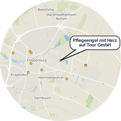 Kartenausschnitt für die Firma Pflegeengel mit Herz auf Tour GmbH
